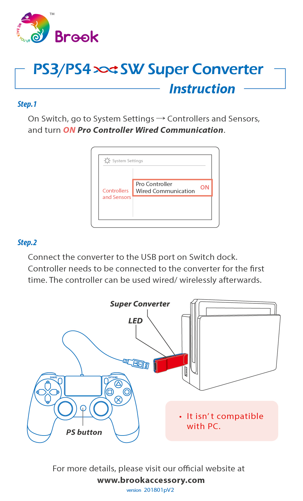 Brook USB Adapter for PS3 to for PS4 Gaming Super Converter White